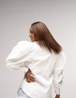 Image of White Collared Shirt with Oversized Bishop Sleeve