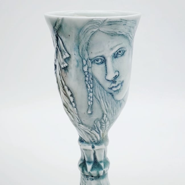 Iced Blue Forest Fantasy Porcelain Goblet