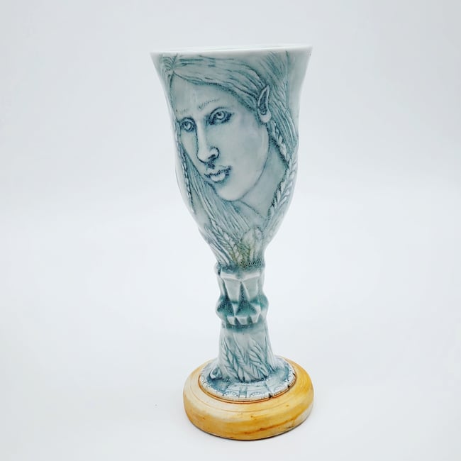 Iced Blue Forest Fantasy Porcelain Goblet