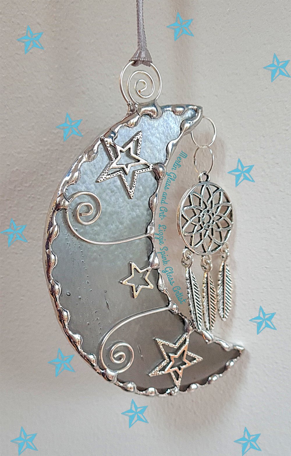 Image of Iridescent Silver Moon with Dreamcatcher 
