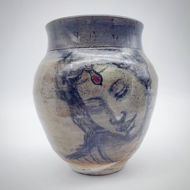 Ruby Portrait Woodfired Stoneware Portrait Vase