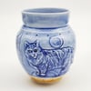 Moonlight Kitty Handcarved Woofired  Porcelain Vase