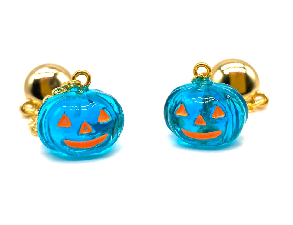 Image of HALLOWEEN PUMPKIN DANGLE EARRINGS Crystal Blue
