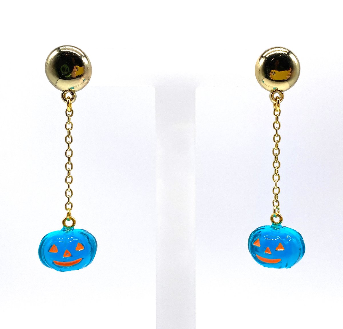 Image of HALLOWEEN PUMPKIN DANGLE EARRINGS Crystal Blue