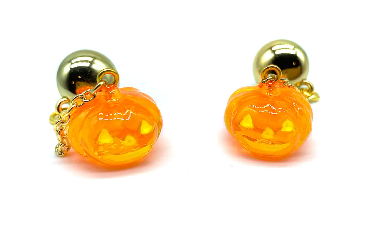 Image of HALLOWEEN PUMPKIN DANGLE EARRINGS Crystal Orange