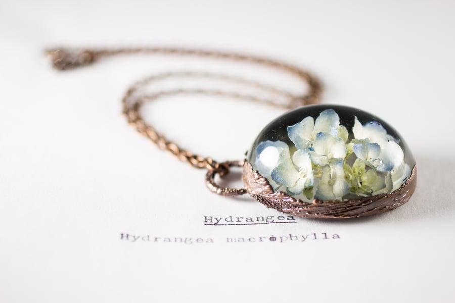 Image of Hydrangea (Hydrangea macrophylla) - Copper Plated Necklace #3