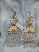 Image 2 of White Floral Afro Pick Earrings