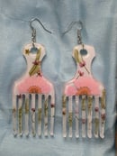 Image 3 of Pink & White Afro Pick Earrings