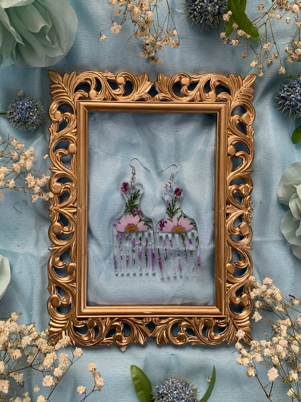 Image of Purple Floral Afro Pick Earrings