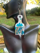 Image 4 of Blue Floral Afro Pick Earrings