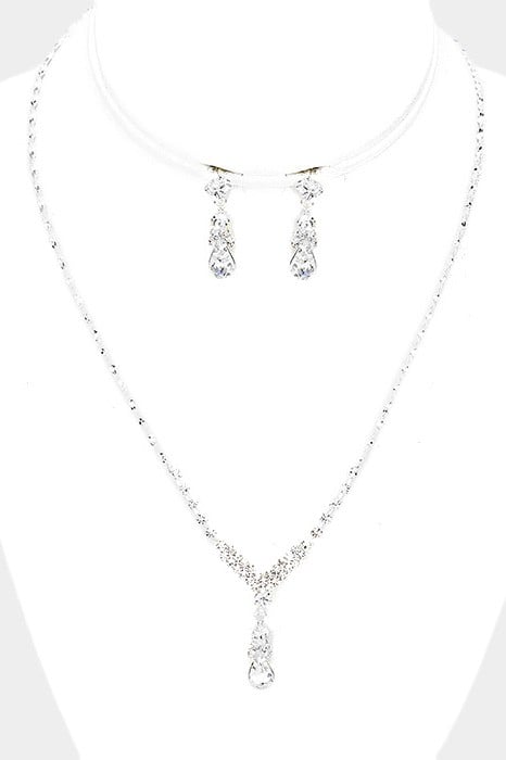 Image of Pave Crystal Rhinestone Teardrop Dangle Necklace w/matching earrings