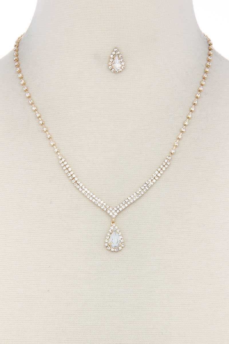 Image of Teardrop Shape Rhinestone Necklace with Matching Earrings 