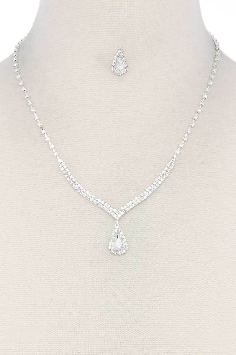 Image of Teardrop Shape Rhinestone Necklace with Matching Earrings 