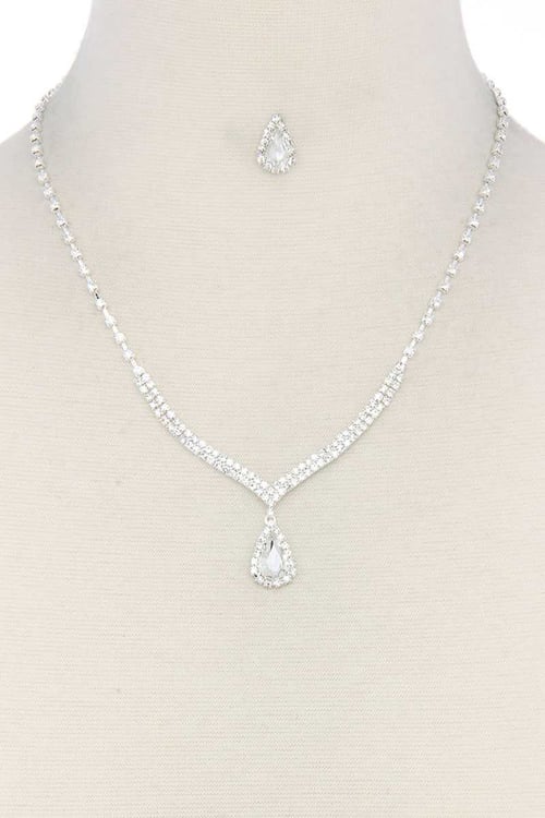 Image of Teardrop Shape Rhinestone Necklace with Matching Earrings 