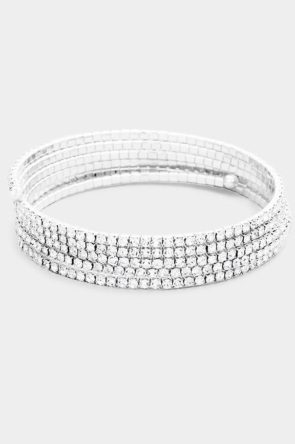 Image of Adjustable 5 Rows Crystal Rhinestone Pave Coil Bracelet