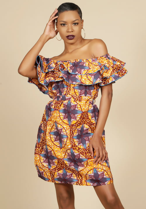 Image of Off the Shoulder Ruffle Dress print 2
