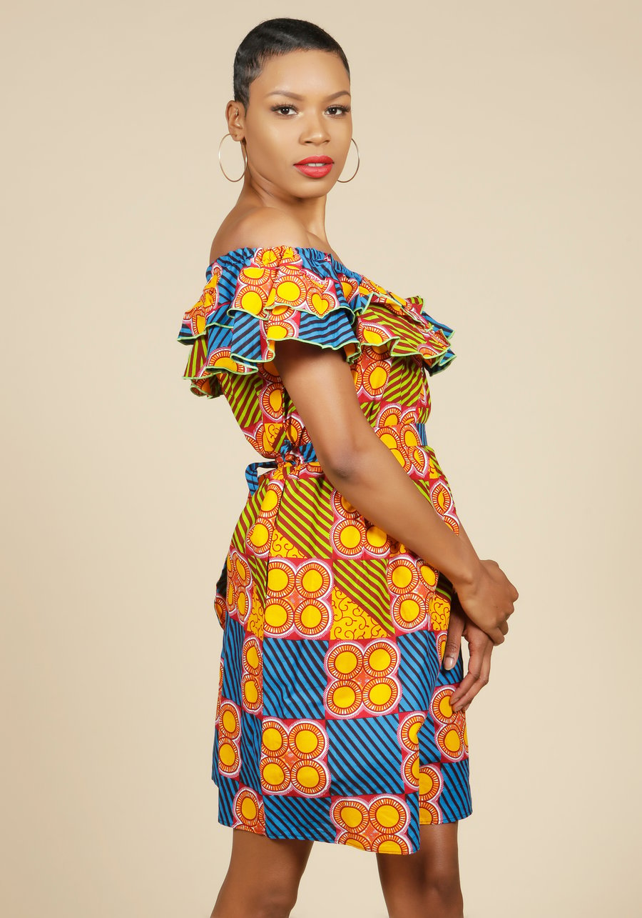 Image of Off the Shoulder Ruffle Dress Print 4