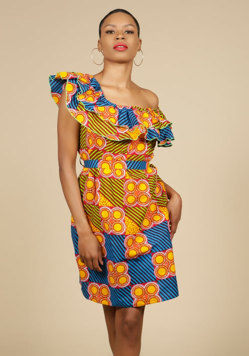 Image of Off the Shoulder Ruffle Dress Print 4