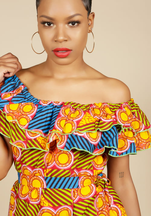 Image of Off the Shoulder Ruffle Dress Print 4
