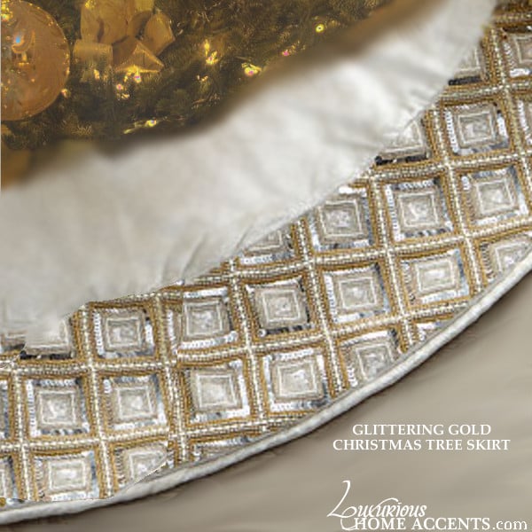 Image of Gold and Silver Jeweled Christmas Tree Skirt