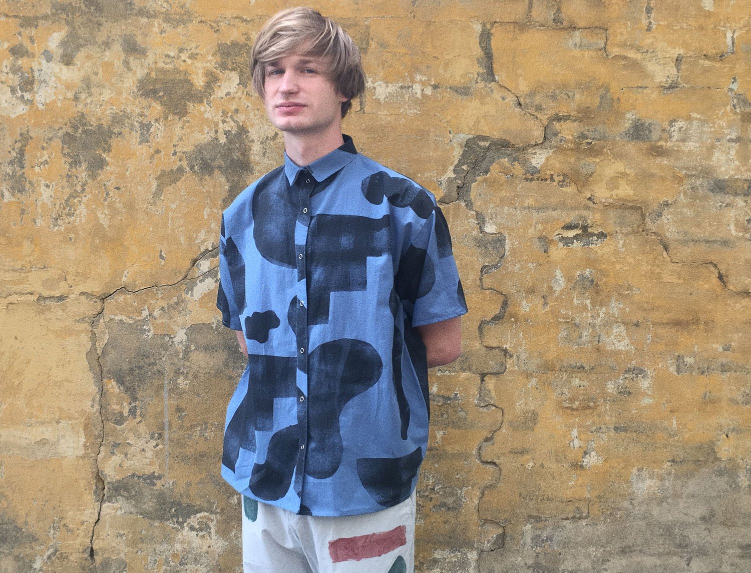 Image of STENCIL SHAPES BLUE SHIRT