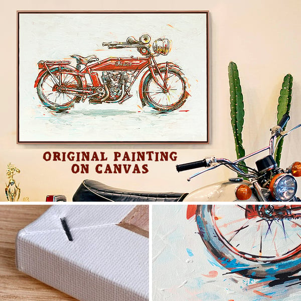 Image of Indian Motorcycle 1912 Original Painting - 70x50cm