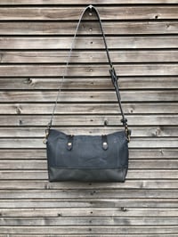 Image 5 of Black waxed canvas and leather satchel / messenger bag / canvas day bag