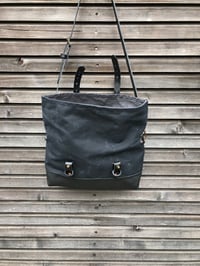 Image 3 of Black waxed canvas and leather satchel / messenger bag / canvas day bag