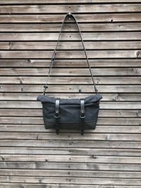 Image 2 of Black waxed canvas and leather satchel / messenger bag / canvas day bag