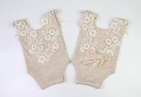 Embroidered Lace & Velvet Bow Newborn Romper - a