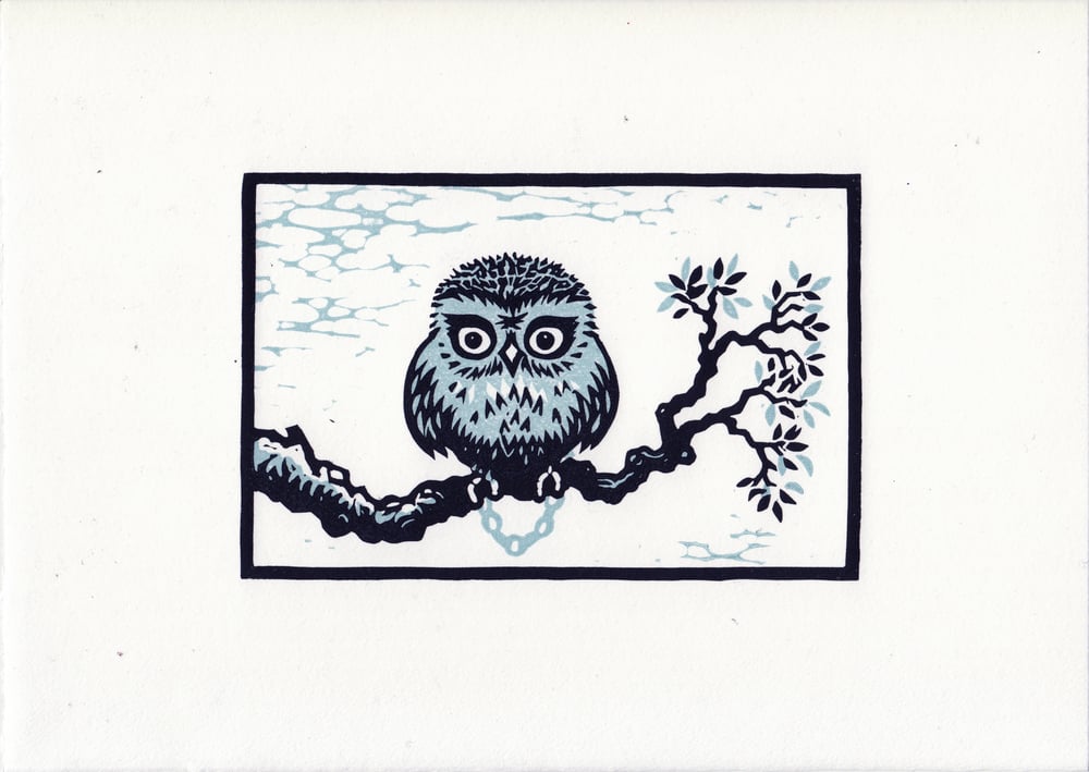 Image of Lockdown Owl linocut print
