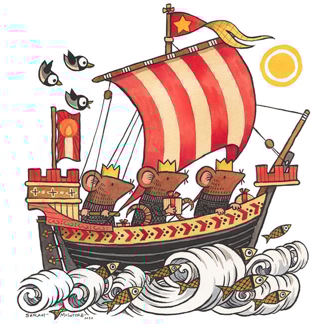 I Saw Three Mice Come Sailing In - pack of 5 cards