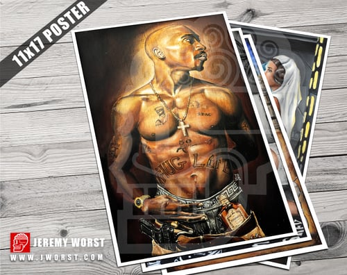 Image of JEREMY WORST Tupac 2012 Hennessy Original Artwork Signed Print painting drawing alive cali urban