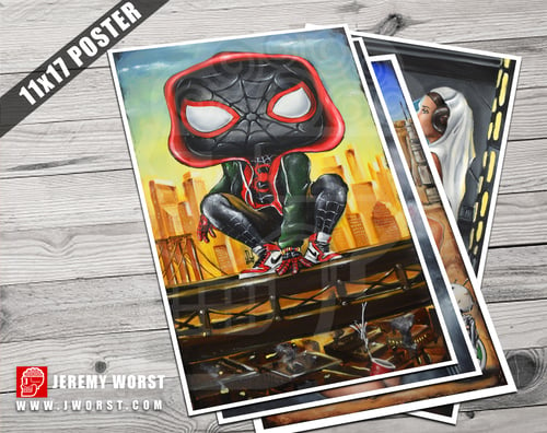 Image of Miles Pop Morales Jeremy Worst Spiderman avengers marvel comics painting fan art graffiti city urban