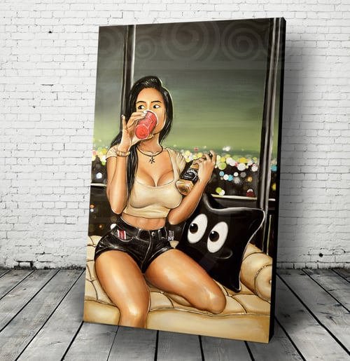 Image of Casual Drinker by Jeremy Worst bokeh art urban sipping drink painting acrylic twitch facebook insta