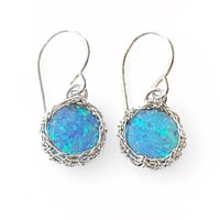 Image 1 of Sterling Silver Crochet and Opal Earrings