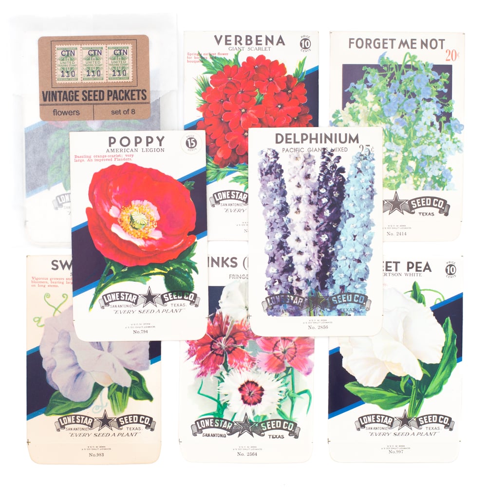Image of Vintage Flower Seed Packets, No. 5 - Set of 8