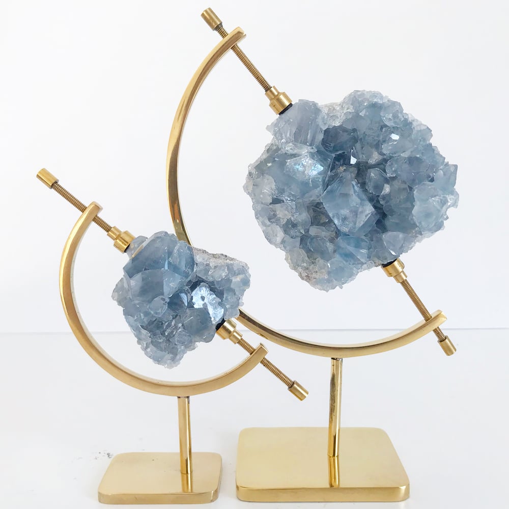 Image of Celestite no.50 + Brass Arc Stand