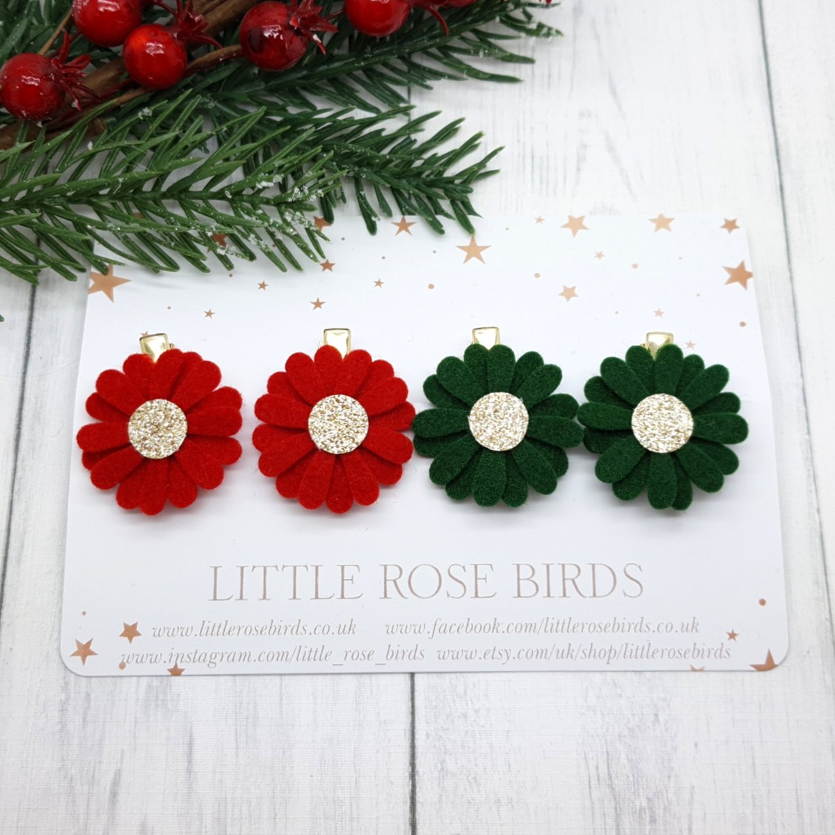 Image of Red / Green Daisy Pigtail Clip Set