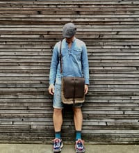 Image 1 of Messenger bag in waxed canvas with leather closing flap and adjustable shoulderstrap UNISEX