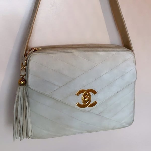 Image of Chanel Beige and Gold Suede bag