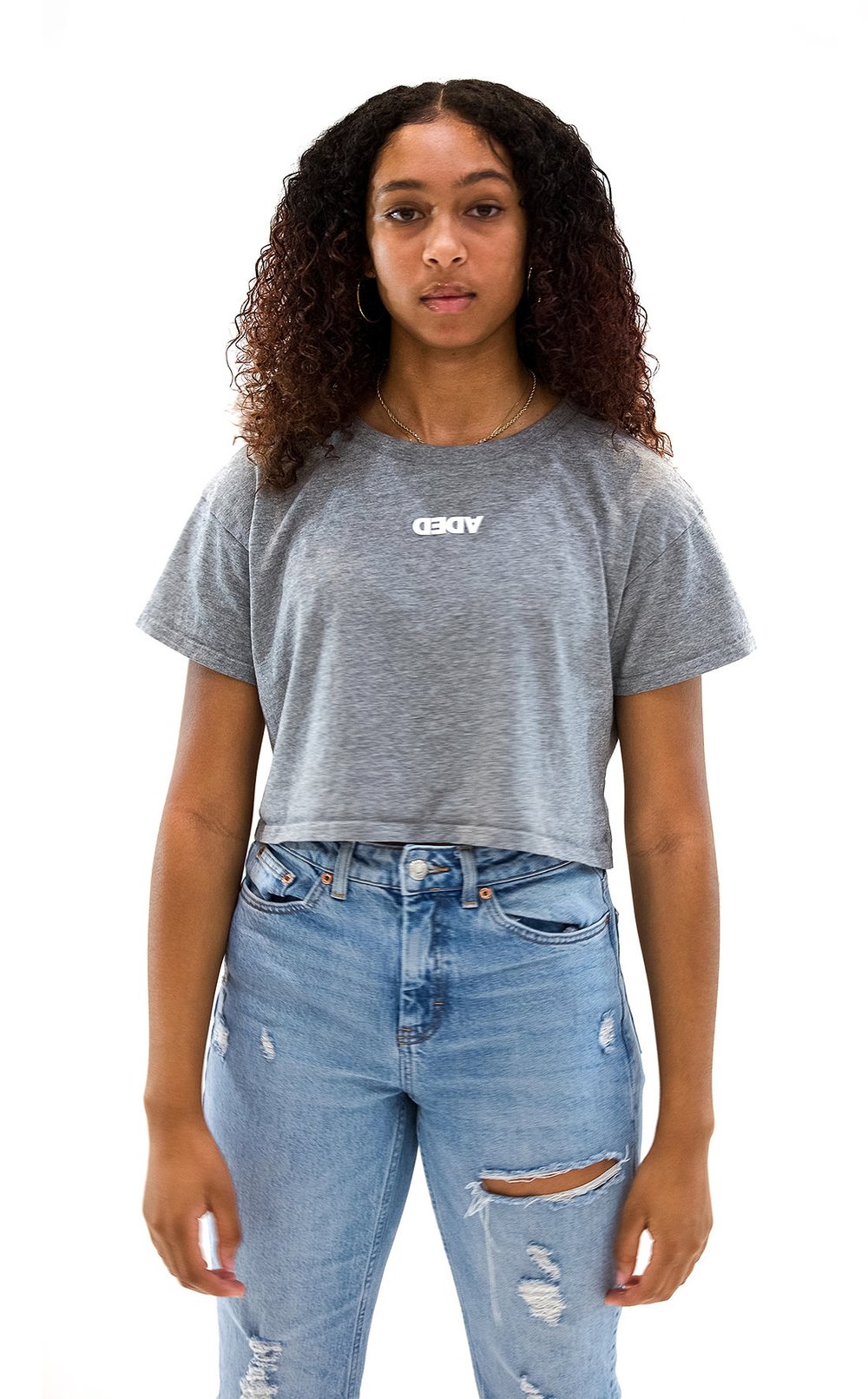 Image of DEDA WOMENS GREY CROP T WHITE LOGO