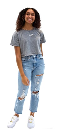 Image 2 of DEDA WOMENS GREY CROP T WHITE LOGO