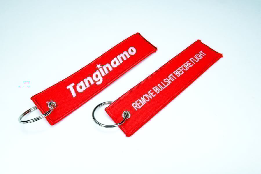Image of Red Box logo flight/bomber tag.