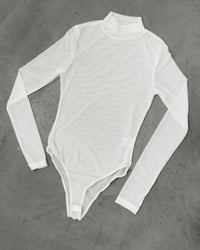 Image 2 of Mesh Mock Neck | White Bodysuit 