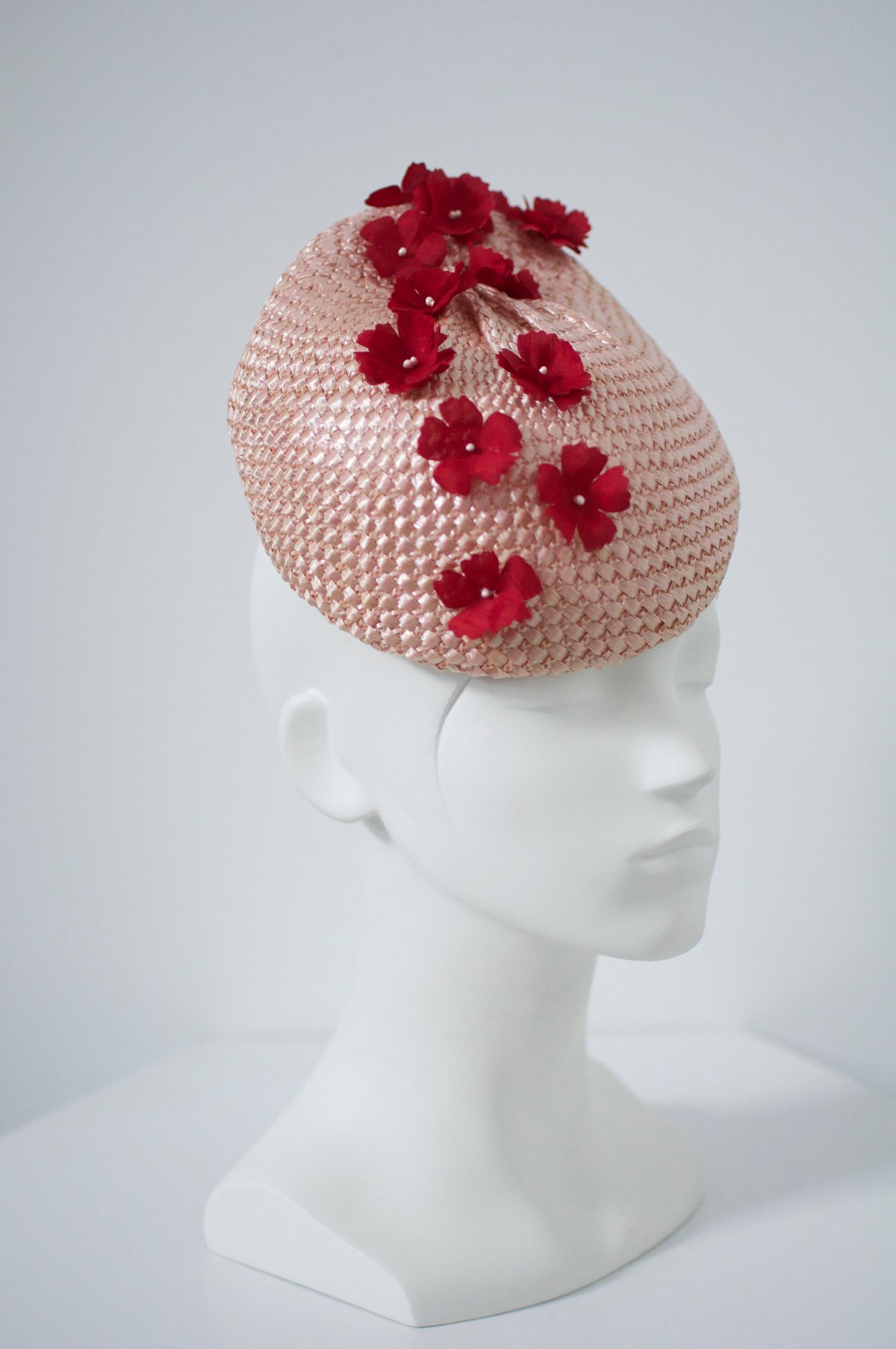 Image of vintage straw percher + silk blossoms