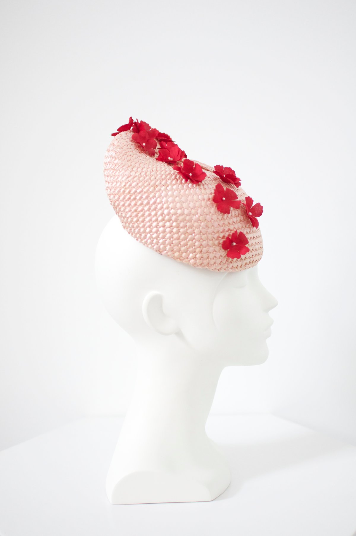 Image of vintage straw percher + silk blossoms