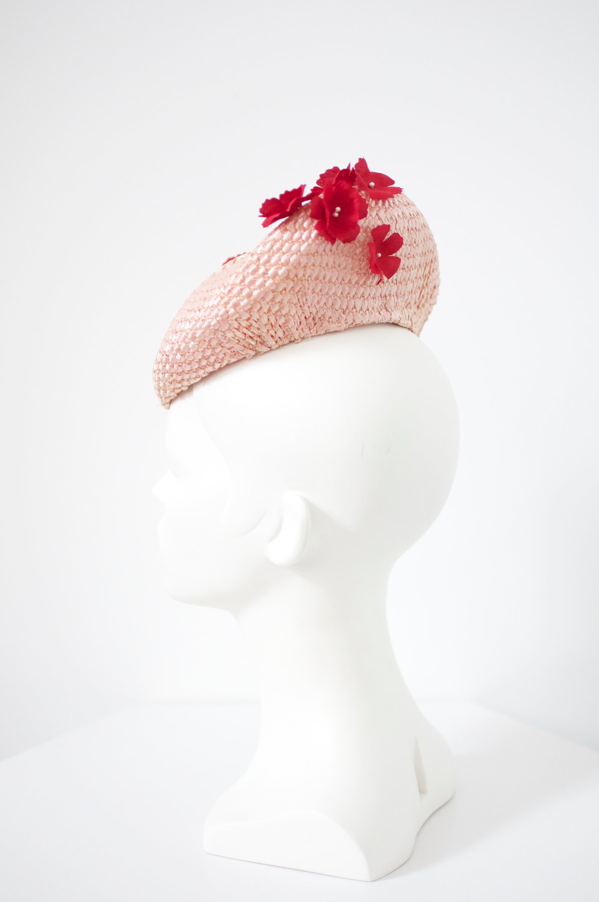 Image of vintage straw percher + silk blossoms