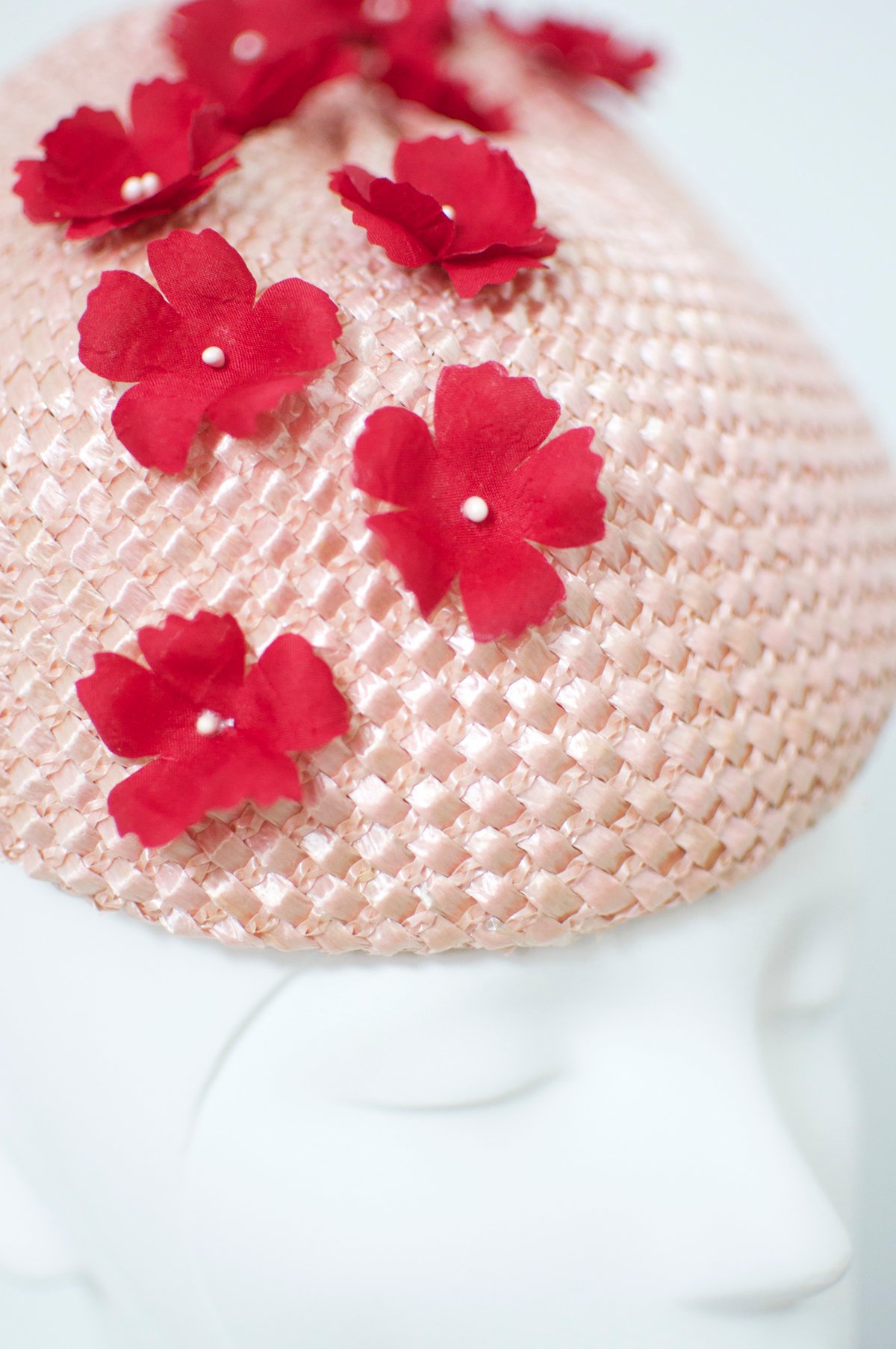 Image of vintage straw percher + silk blossoms