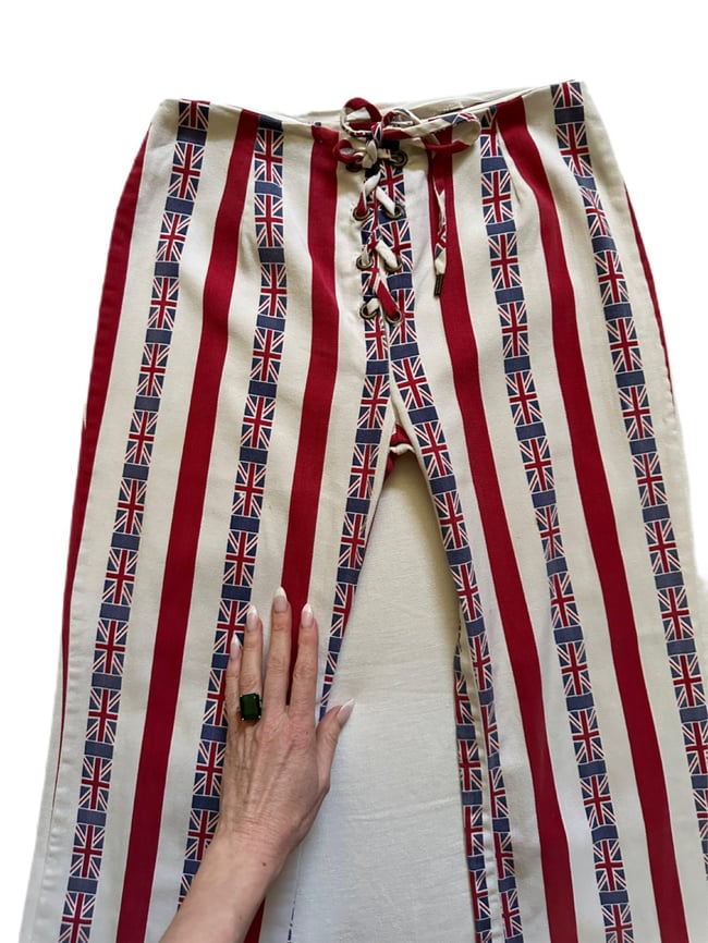 late 1960s union jack British lace up trousers 